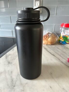 Matte Black Wide-Mouth Water Bottle with Carry Loop